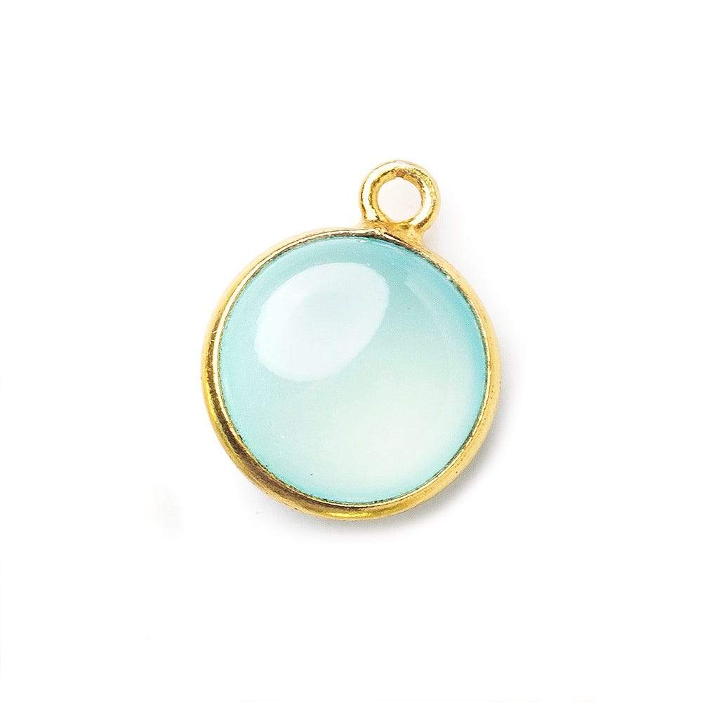 12.5mm Vermeil Bezel SeaBlue Chalcedony plain coin Pendant 1 focal bead - Beadsofcambay.com