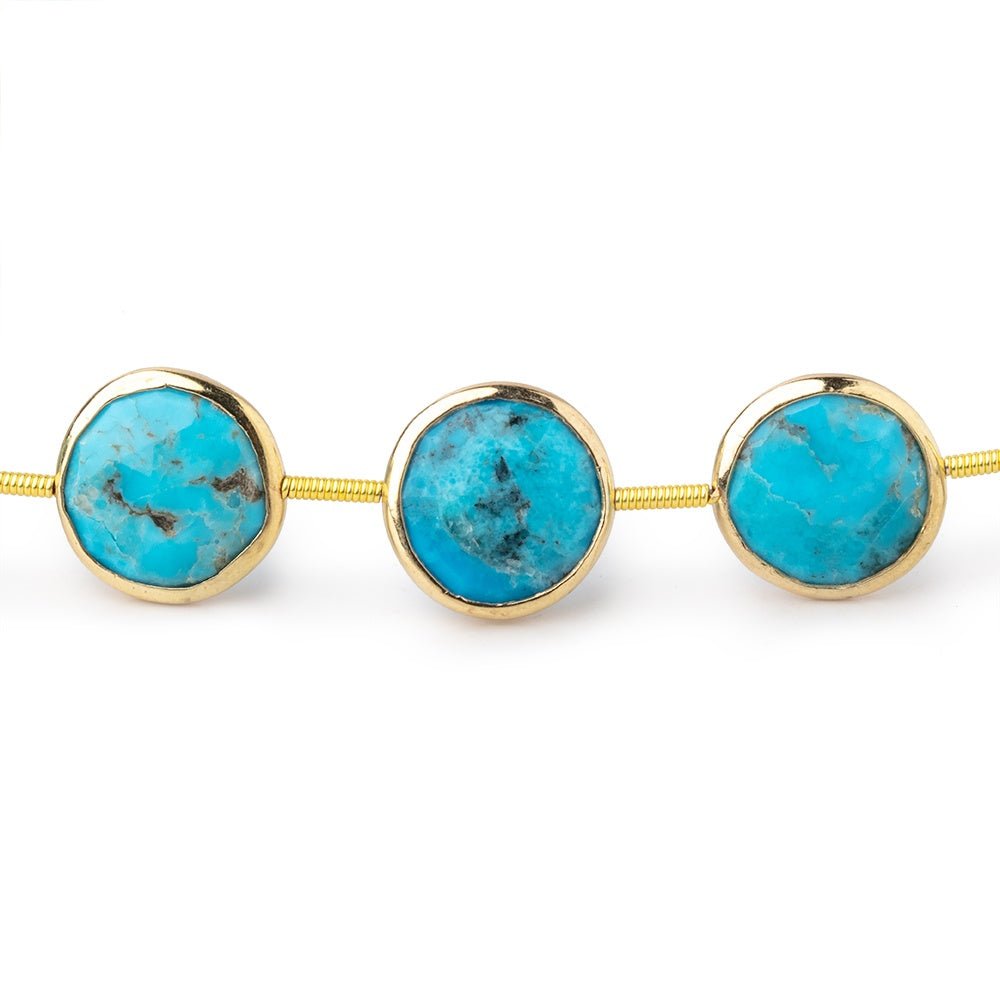 12.5mm Vermeil Bezel Turquoise Howlite Faceted Coin Beads 8 inch 12 pieces - Beadsofcambay.com