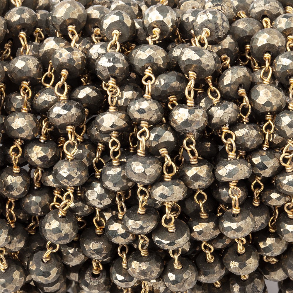 5.5mm Pyrite faceted rondelle Vermeil Chain by the foot 32 beads - BeadsofCambay.com