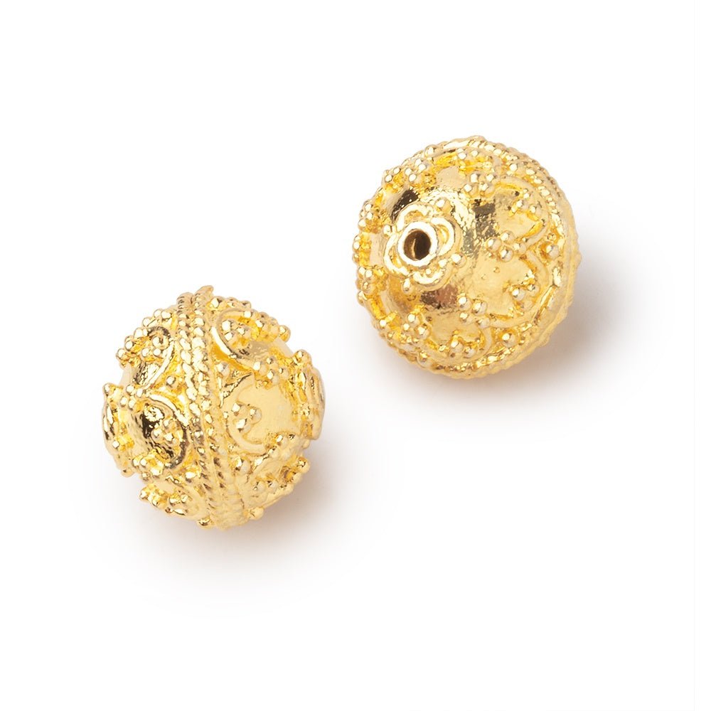 12mm 22kt Gold Plated Copper Moroccan Design Round Set of 2 Beads - Beadsofcambay.com