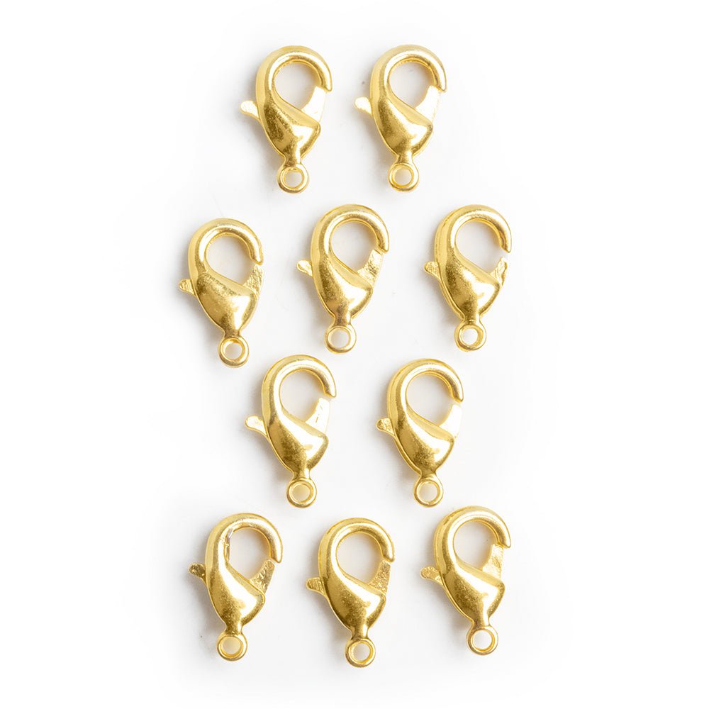 12mm 22kt Gold plated Lobster Clasp Set of 10 - Beadsofcambay.com