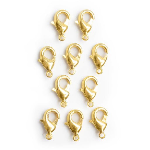 12mm 22kt Gold plated Lobster Clasp Set of 10 - Beadsofcambay.com