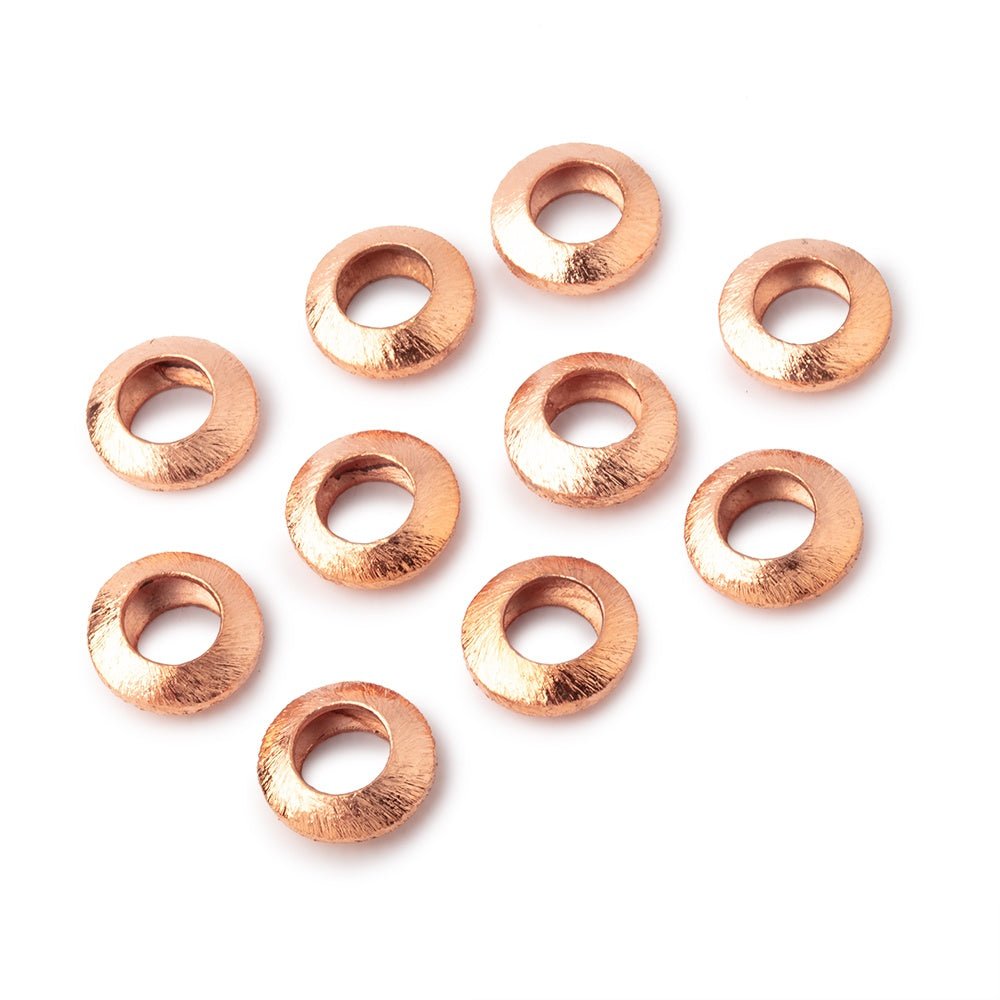 12mm Copper Brushed Disc Large Hole Beads Set of 10 pieces - Beadsofcambay.com