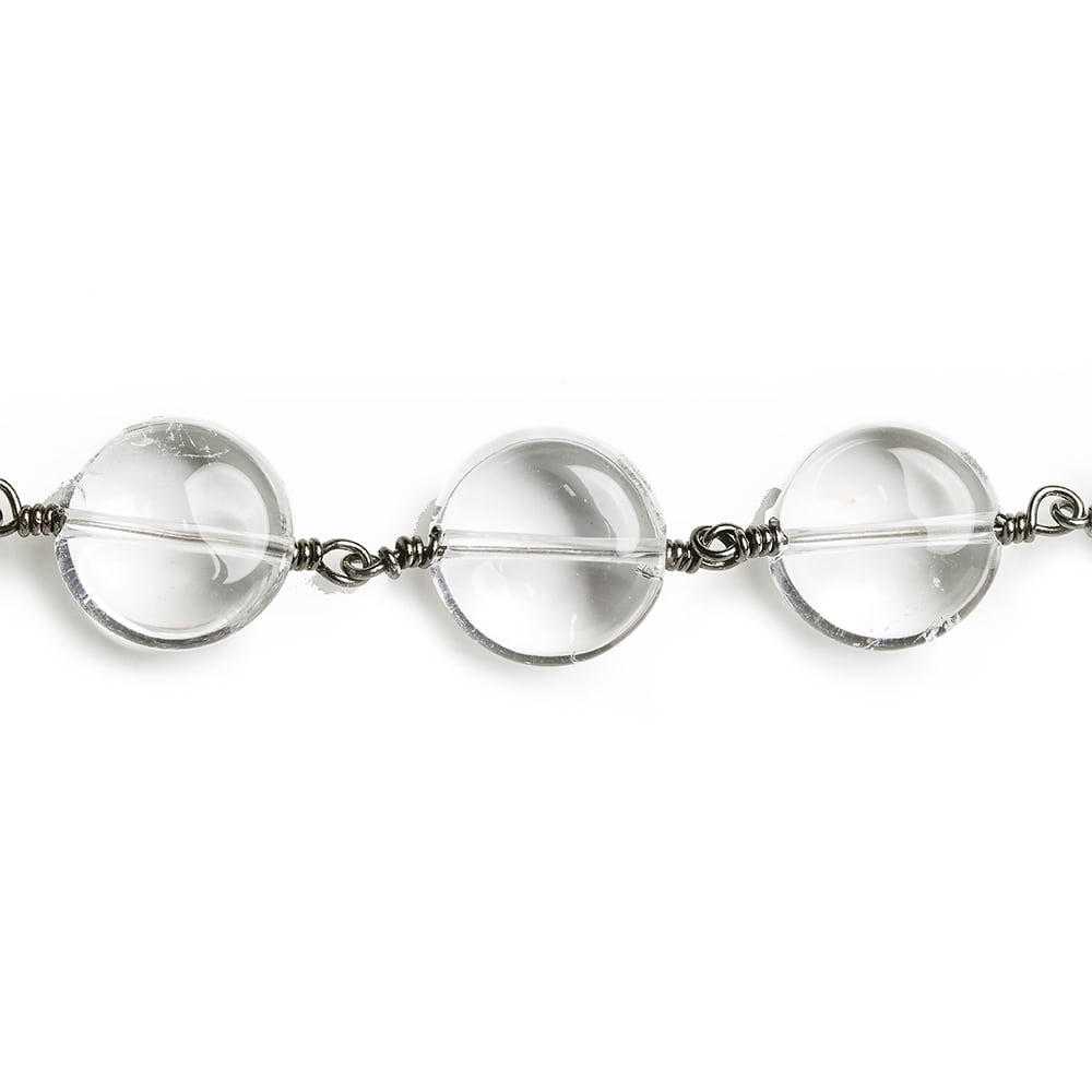 12mm Crystal Quartz plain coin Black Gold Chain by the foot 16 pieces - Beadsofcambay.com