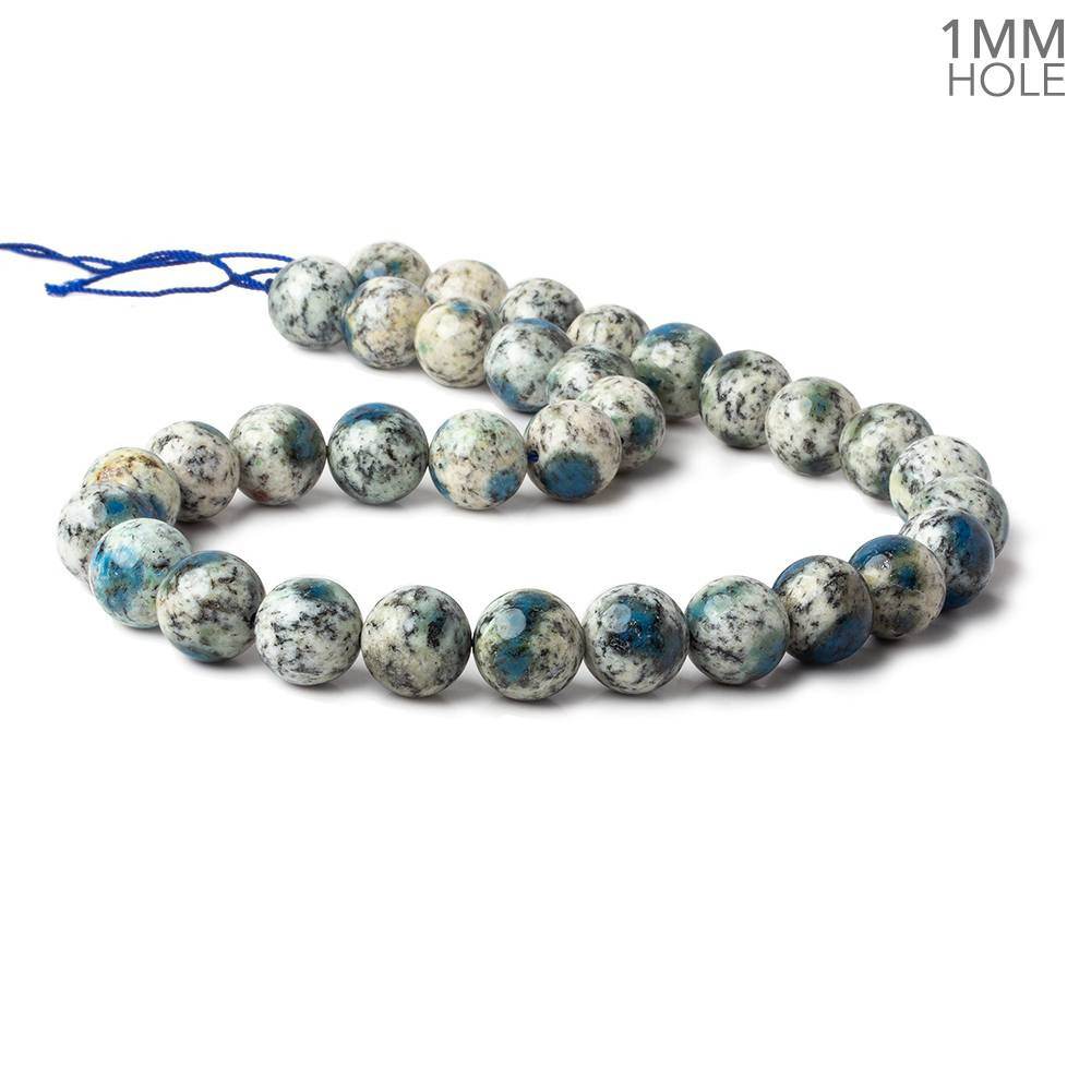 12mm K2 Azurite Granite "K2 Jasper" plain rounds 15 inch 33 beads 1mm hole - Beadsofcambay.com