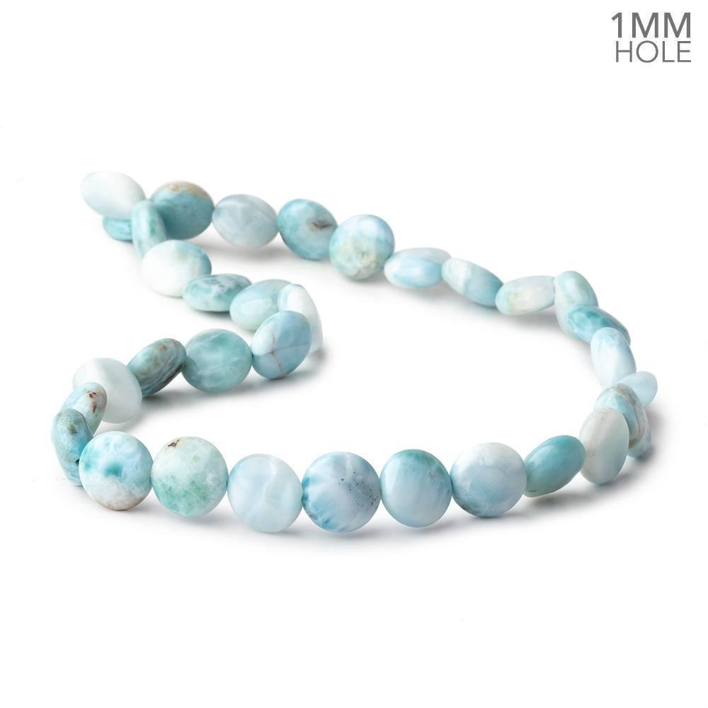 12mm Larimar Plain Coin Beads 15 inch 33 pieces AA 1mm Large Hole - Beadsofcambay.com