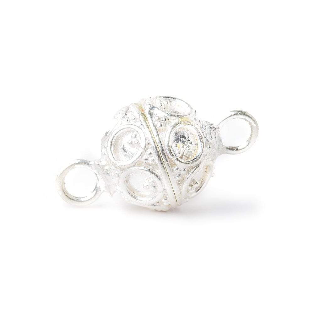 12mm Sterling Silver Dot and Miligrain Roval Ball Magnetic Clasp 1 piece - Beadsofcambay.com