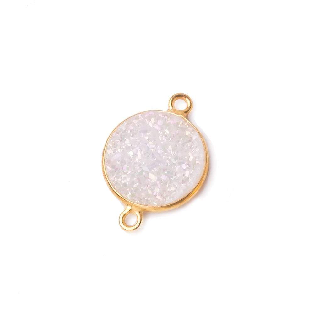 13mm Vermeil Bezel Mystic Pearl Drusy Coin 2 ring Connector 1 piece - Beadsofcambay.com