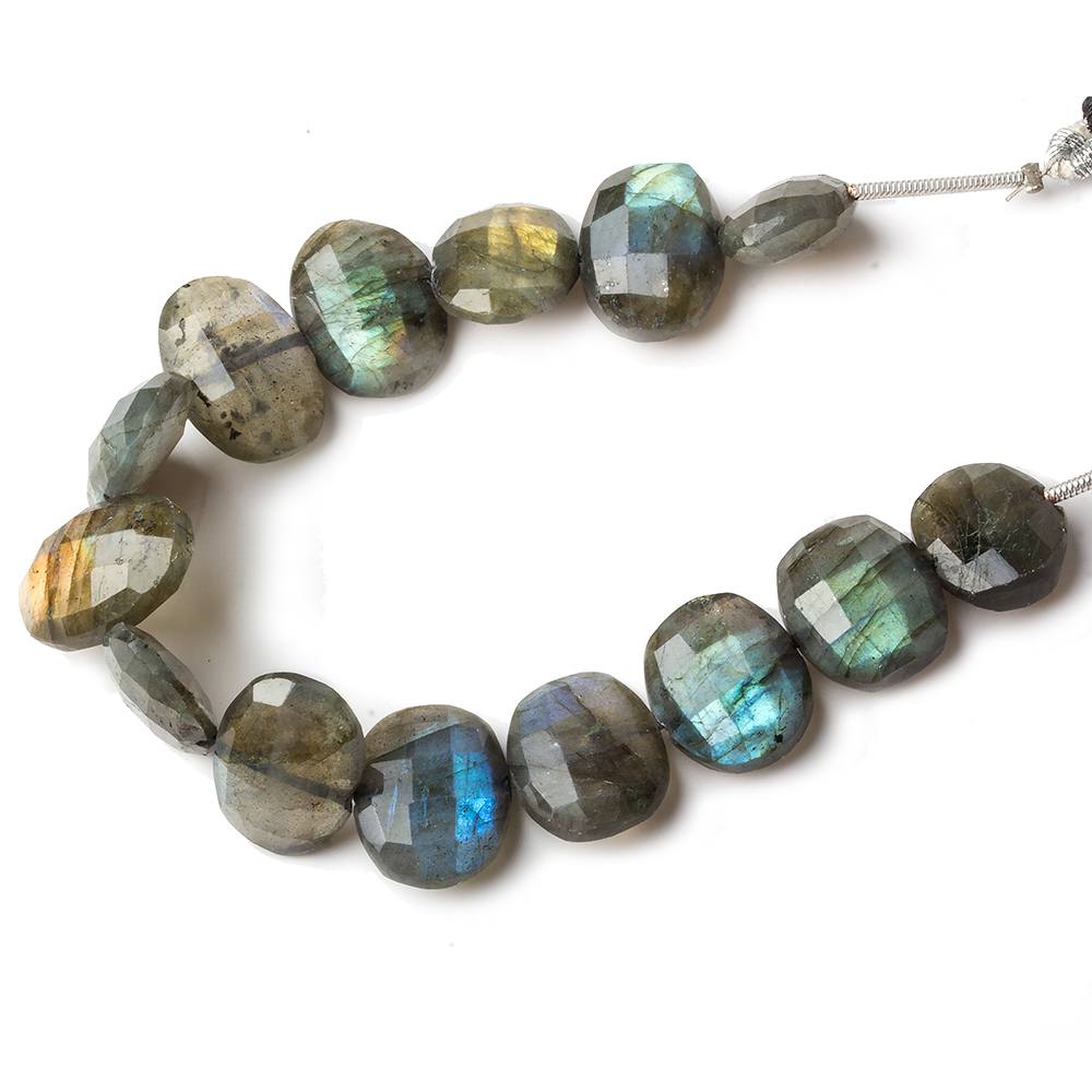 12x10-14x10mm Labradorite side drilled Faceted Cushion beads 6 inch 14 pcs - Beadsofcambay.com