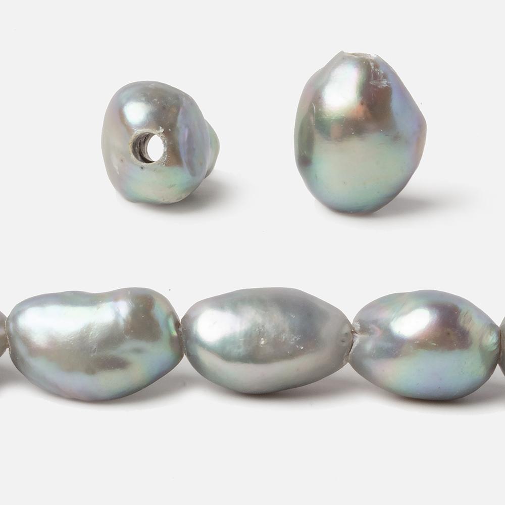 12x10-14x10mm Verde Silver Large Hole Straight Drilled Baroque Freshwater Pearls 15 in 29 pcs - Beadsofcambay.com
