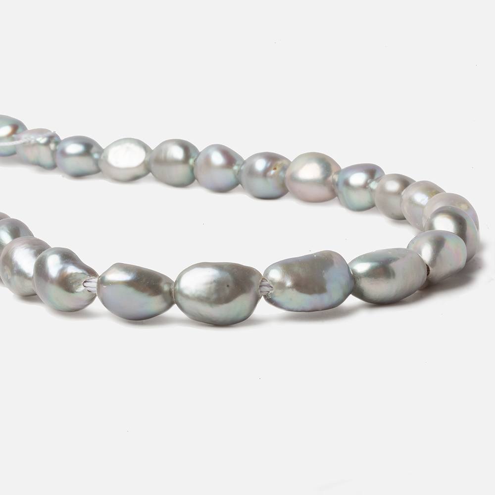 12x10-14x10mm Verde Silver Large Hole Straight Drilled Baroque Freshwater Pearls 15 in 29 pcs - Beadsofcambay.com