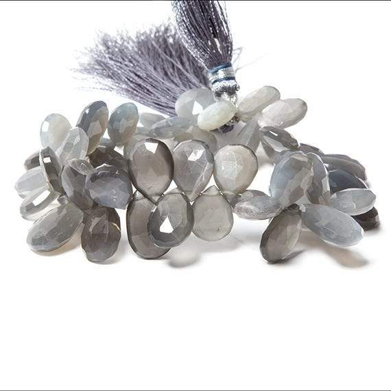 12x10-15x10mm Platinum Grey Moonstone faceted pear 8 inch 48 Beads - Beadsofcambay.com