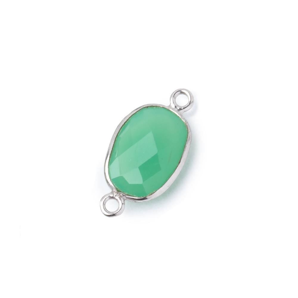 12x10mm .925 Silver Bezel Green Chalcedony Faceted Nugget Connector 1 piece - Beadsofcambay.com