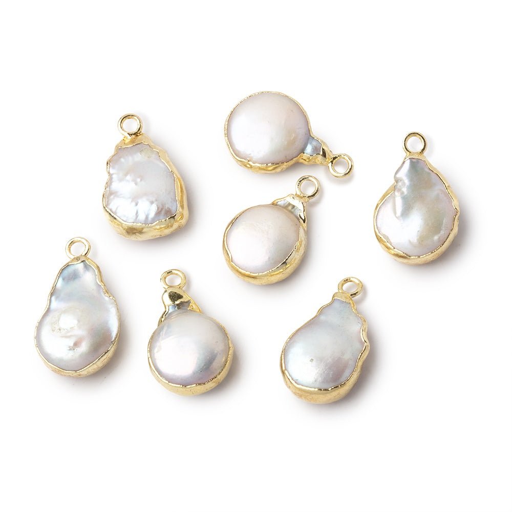 12x10mm Gold Leafed Rosé White Coin Freshwater Pearl Pendant 1 piece - Beadsofcambay.com