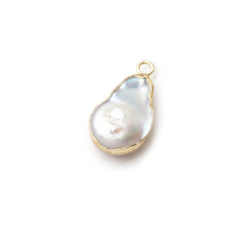 12x10mm Gold Leafed Rosé White Coin Freshwater Pearl Pendant 1 piece - Beadsofcambay.com