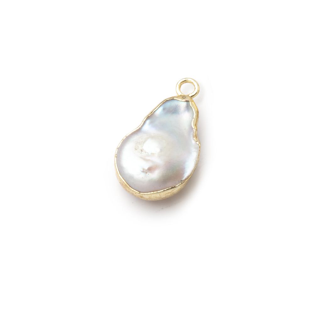 12x10mm Gold Leafed Rosé White Coin Freshwater Pearl Pendant 1 piece - Beadsofcambay.com