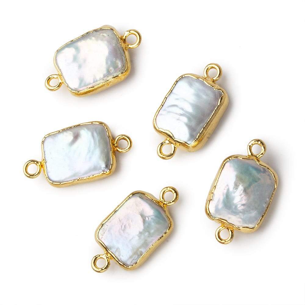 12x10mm Gold Leafed White Rectangle Freshwater Pearl Connector Focal Bead 1 piece - Beadsofcambay.com