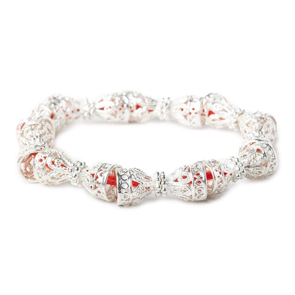 12x10mm Sterling Silver Plated Copper Cone with Filigree and Miligrain Top 8 inch 18 pcs - Beadsofcambay.com