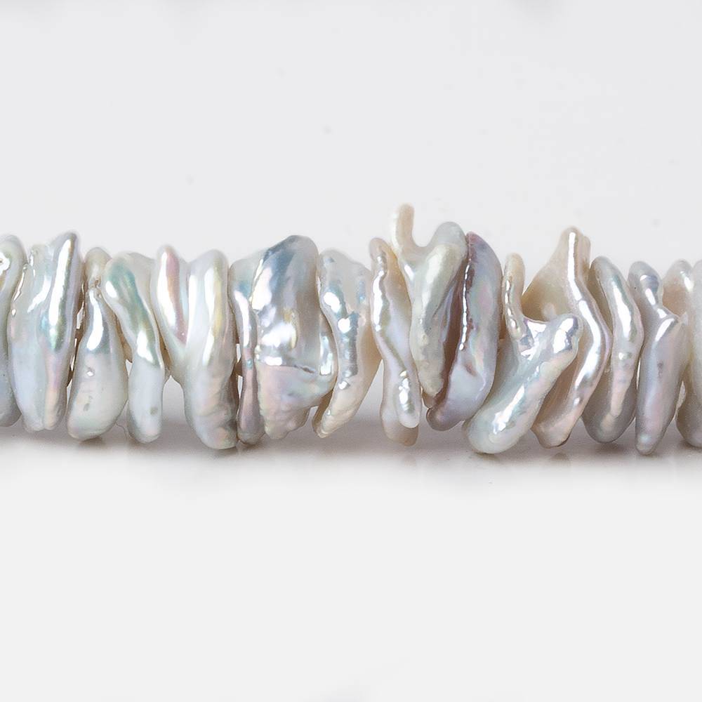 12x11-15x13mm Silver Overtone White Keshi Center Drilled Pearls 16 inch 128 pcs - Beadsofcambay.com