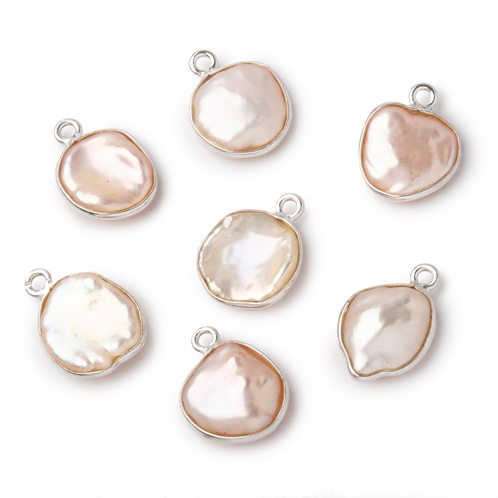 12x11mm Silver Bezeled Peach Keshi Pearl Pendant 1 focal piece - Beadsofcambay.com