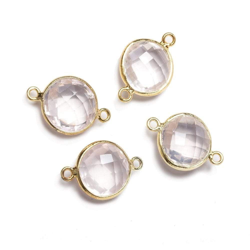 12x12mm Vermeil Bezeled Rose Quartz faceted coin Connector 1 piece - Beadsofcambay.com
