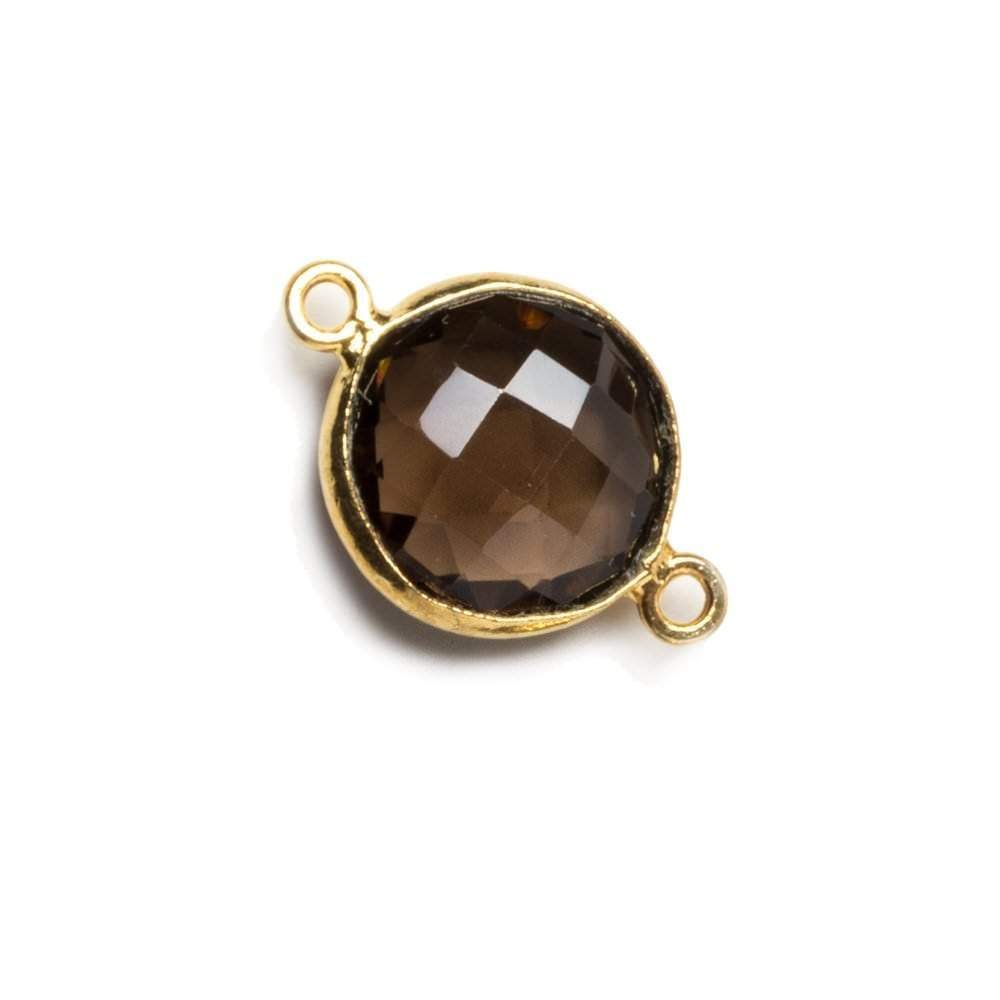 12x12mm Vermeil Bezeled Smoky Quartz faceted coin Connector 1 piece - Beadsofcambay.com