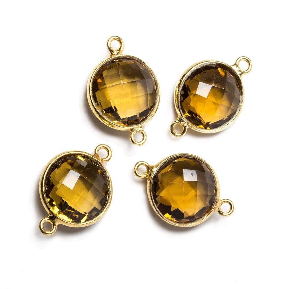 12x12mm Vermeil Bezeled Whiskey Quartz faceted coin Connector 1 piece - Beadsofcambay.com