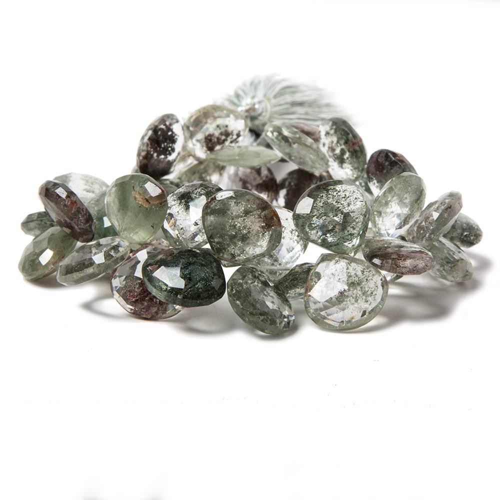 12x13-13x14mm Moss Quartz Faceted Heart Briolettes 40 beads 8 inch - Beadsofcambay.com
