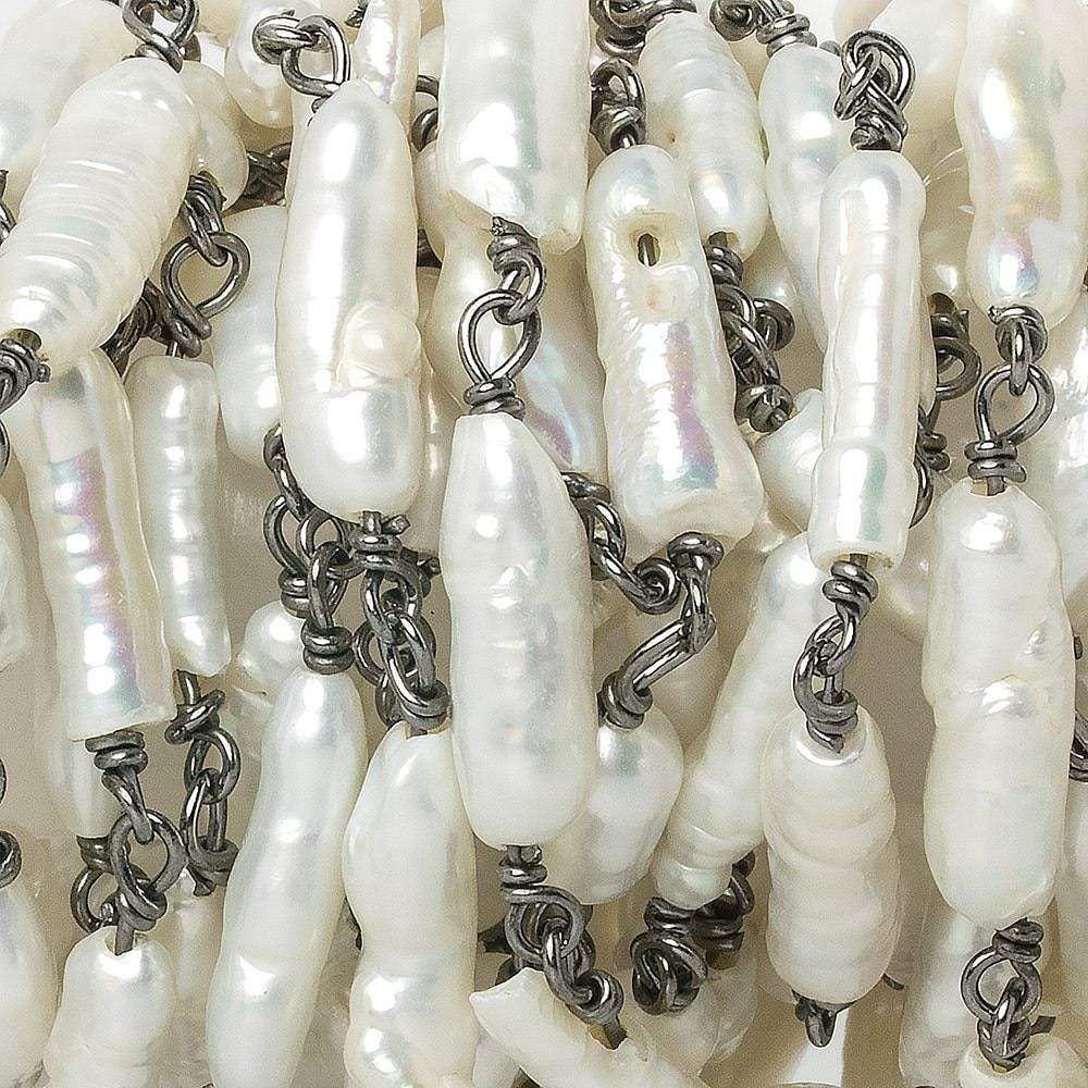 12x5-15x4mm White Biwa straight drill Black Gold .925 Silver Chain by the foot 16 pcs - Beadsofcambay.com