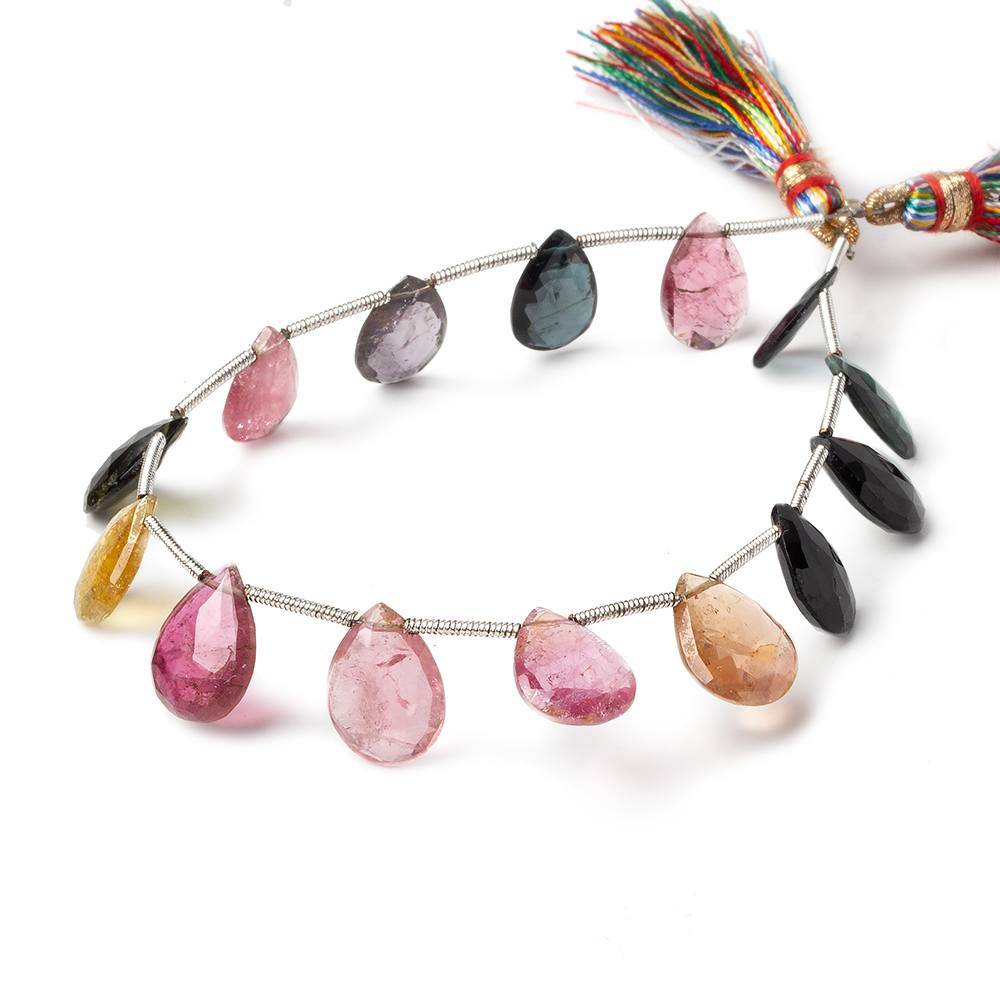 12x7-13x9mm Multi Color Tourmaline Faceted Pear Beads 8 inch 14 pieces - Beadsofcambay.com