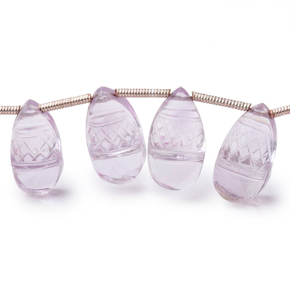 12x7-15x9mm Pink Amethyst Carved Pear Beads 8 inch 19 pieces - Beadsofcambay.com