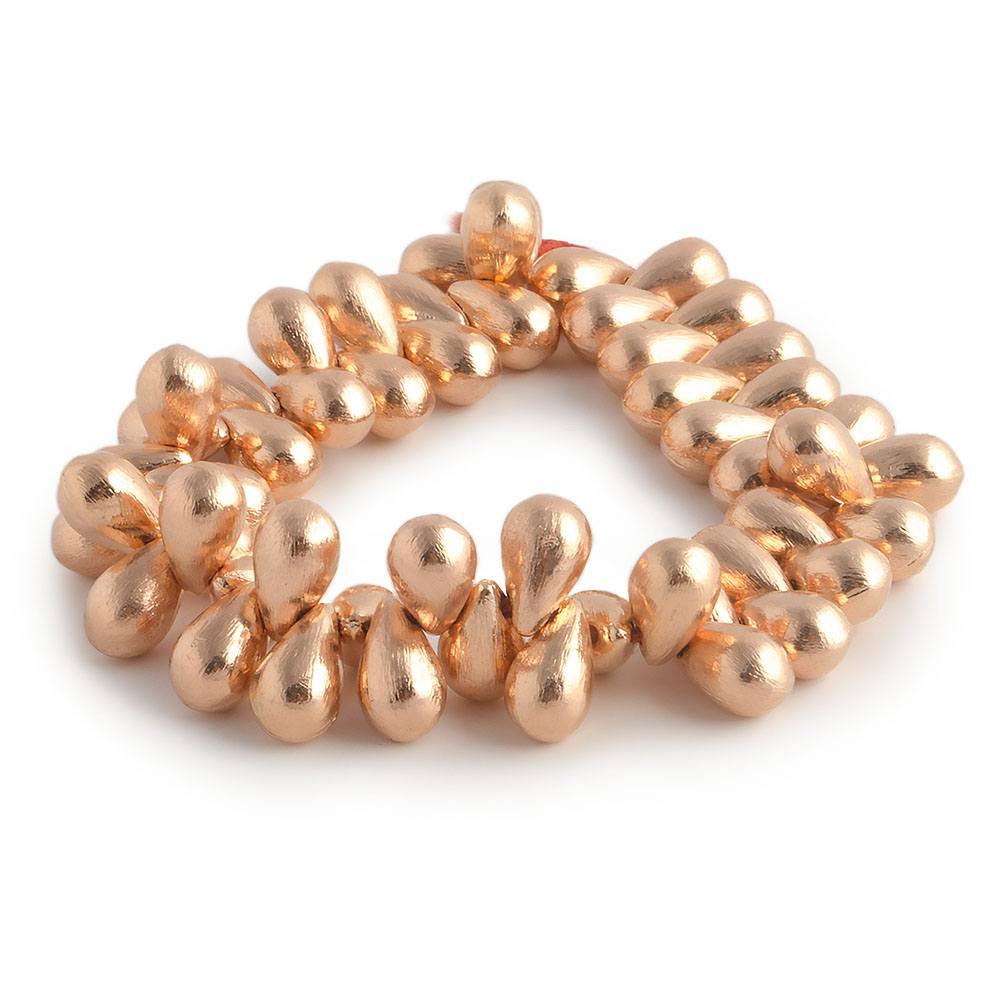 12x7mm Rose Gold plated Brushed Tear Drop Beads 8 inch 50 pieces - Beadsofcambay.com