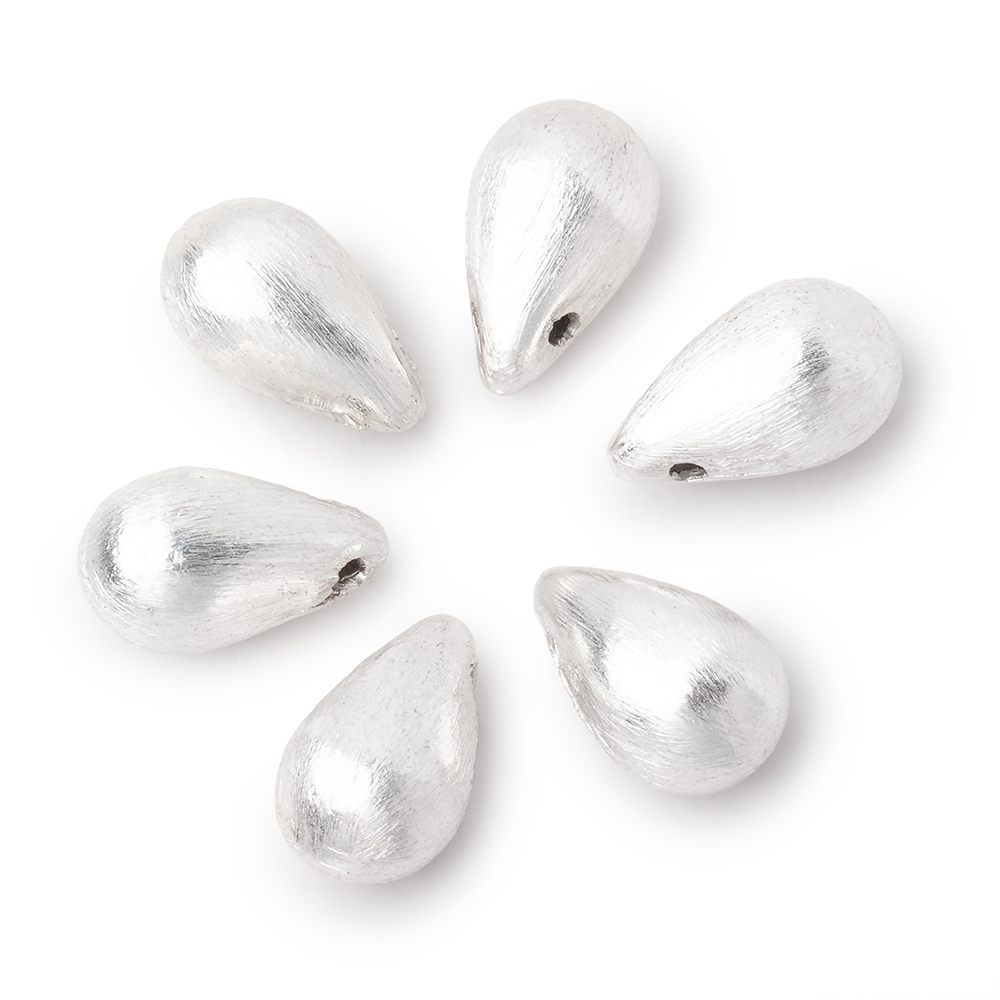 12x7mm Silver Plated Copper Brushed Tear Drop Set of 6 Beads - Beadsofcambay.com