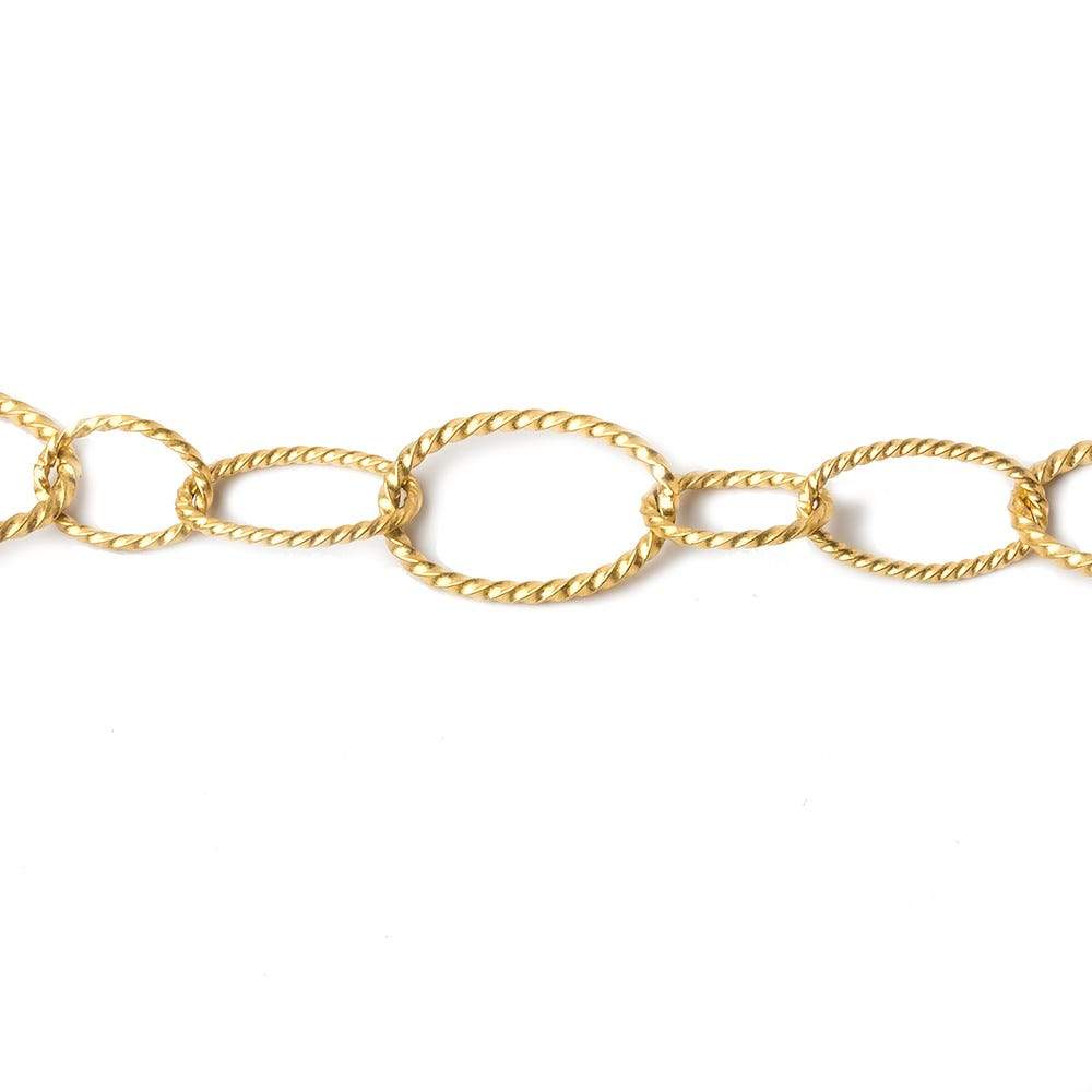 12x8-15x9-19x12mm 22kt Gold Satin Plated Twisted Oval Link Chain by the foot - Beadsofcambay.com