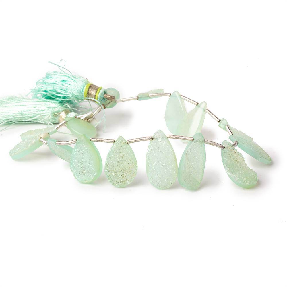 12x8-18x10mm Seafoam Green Drusy Agate Pear Beads 7 inch 15 pieces - Beadsofcambay.com