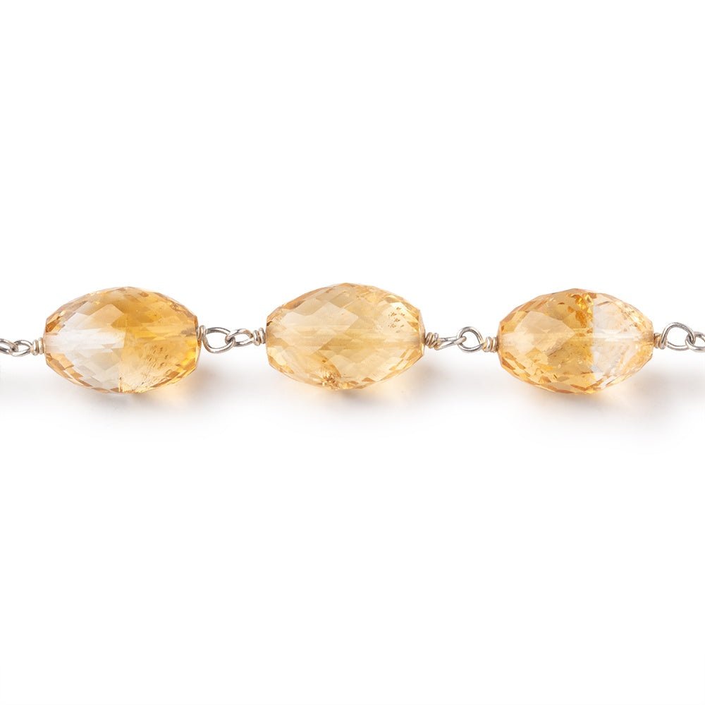 12x8mm Citrine Faceted Olive Beads on .925 Silver Chain - Beadsofcambay.com