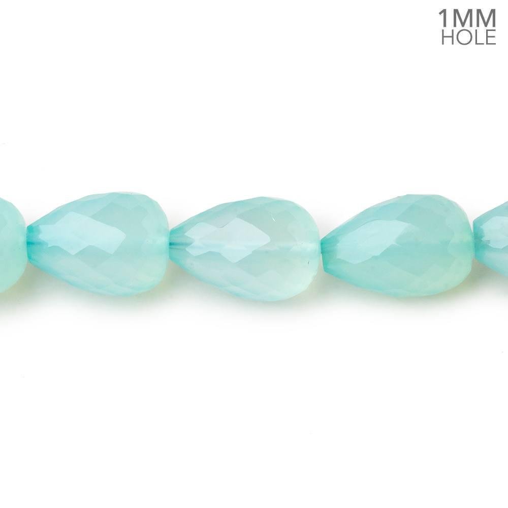 12x8mm Seafoam Blue Chalcedony straight drilled faceted tear drop beads 8 inch 17 large hole beads - Beadsofcambay.com