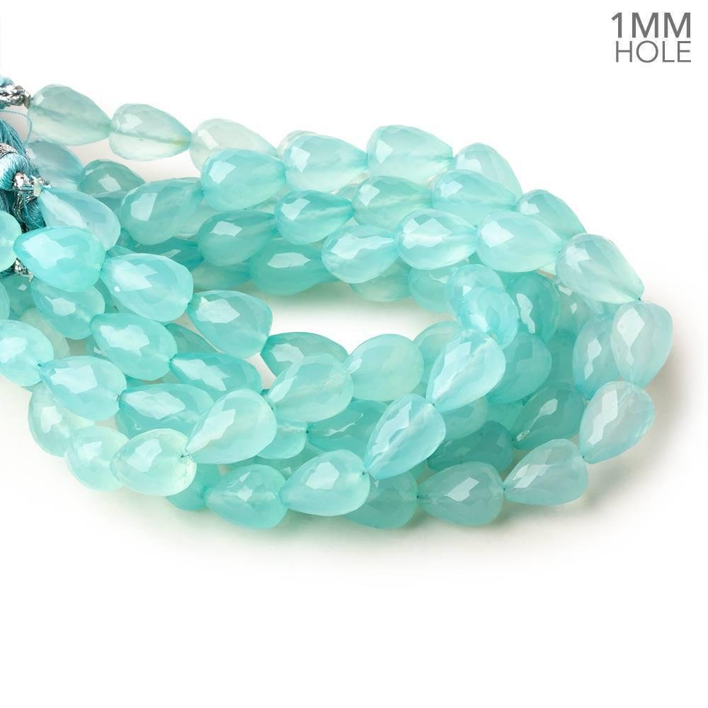 12x8mm Seafoam Blue Chalcedony straight drilled faceted tear drop beads 8 inch 17 large hole beads - Beadsofcambay.com