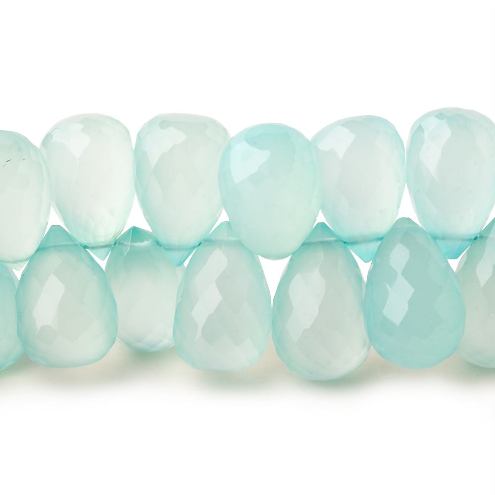 12x8mm Seafoam Blue Chalcedony top drilled faceted tear drop beads 8 inch 52 beads - Beadsofcambay.com