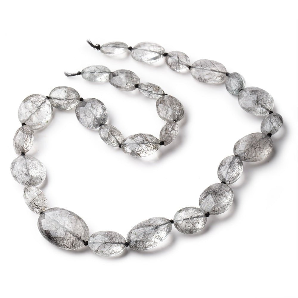 12x9-24x16mm Black Tourmalinated Quartz Faceted Ovals 18 inch 26 Beads AAA - Beadsofcambay.com