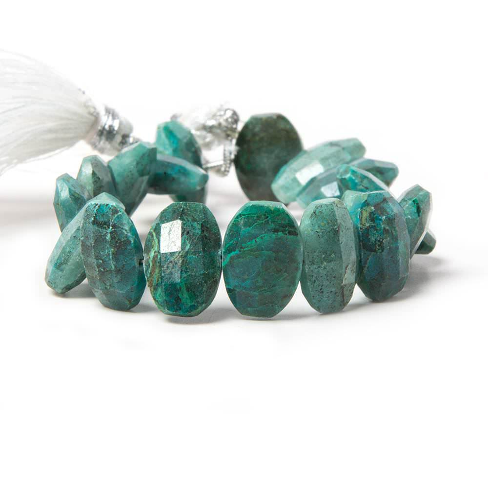 12x9mm Chrysocolla side drilled Faceted Cushion Beads 6 inch 17 pieces - Beadsofcambay.com