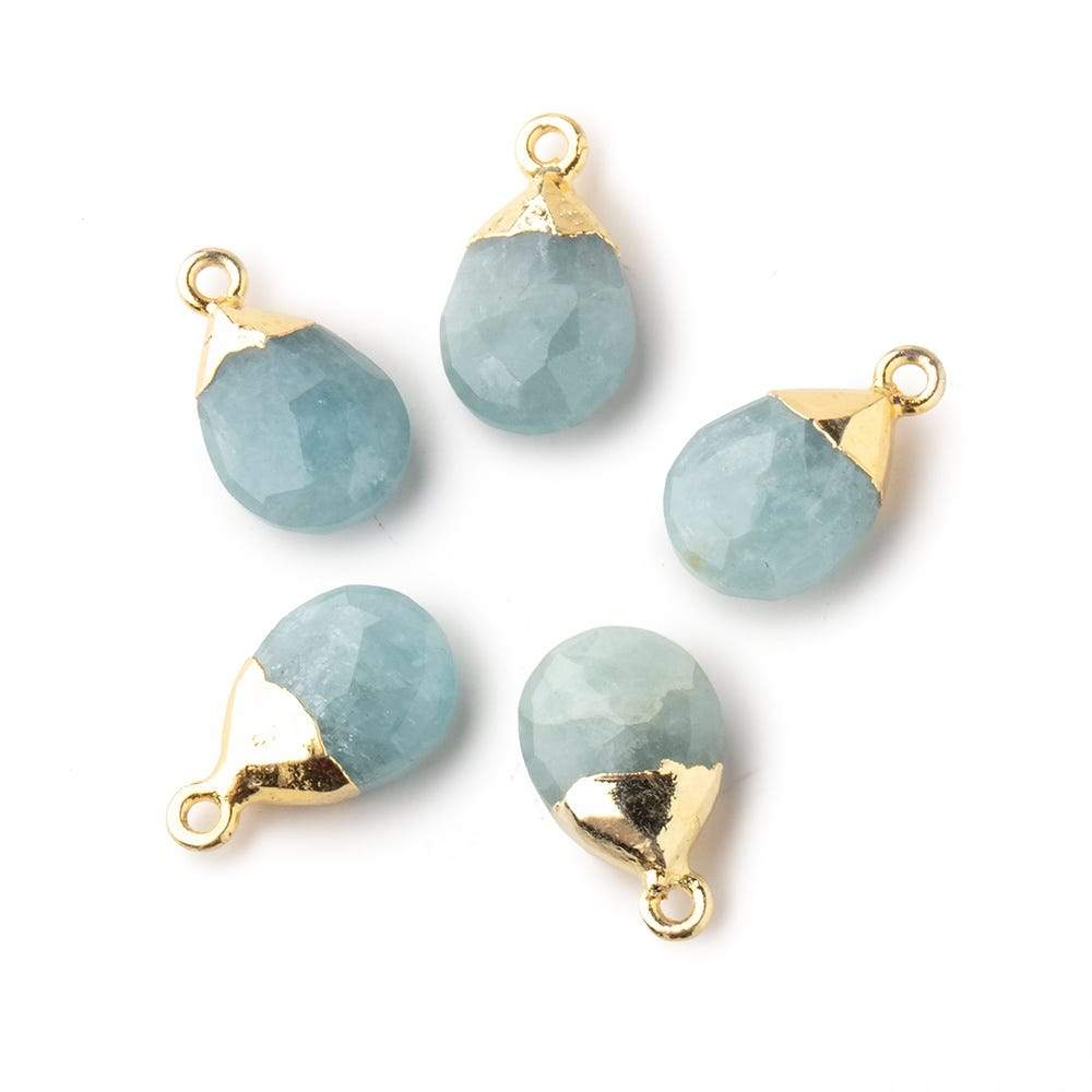 12x9mm Gold Leafed Aquamarine faceted pear 1 focal bead - Beadsofcambay.com