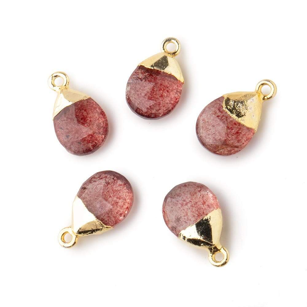 12x9mm Gold Leafed Strawberry Quartz faceted pear 1 focal bead - Beadsofcambay.com