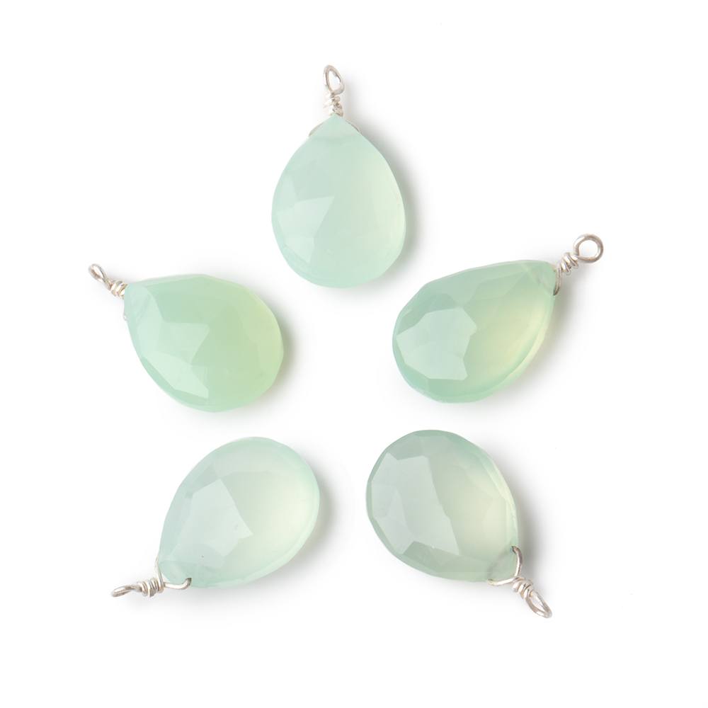 12x9mm Silver Wire Wrapped Lime Chalcedony Faceted Pear 1 Focal Pendant - Beadsofcambay.com