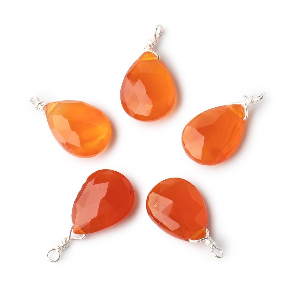 12x9mm Silver Wire Wrapped Orange Chalcedony Faceted Pear 1 Focal Pendant - Beadsofcambay.com