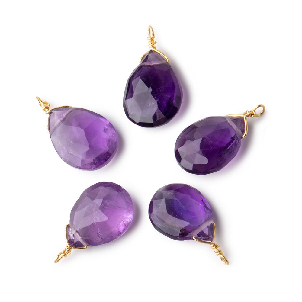 12x9mm Vermeil Wire Wrapped Amethyst Faceted Pear 1 Focal Pendant - Beadsofcambay.com