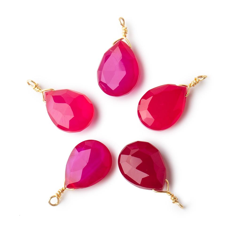 12x9mm Vermeil Wire Wrapped Berry Pink Chalcedony Faceted Pear 1 Focal Pendant - Beadsofcambay.com