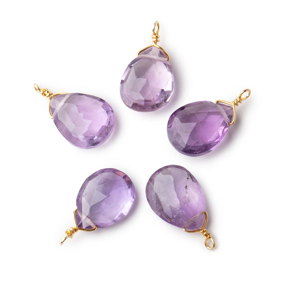 12x9mm Vermeil Wire Wrapped Pink Amethyst Faceted Pear 1 Focal Pendant - Beadsofcambay.com