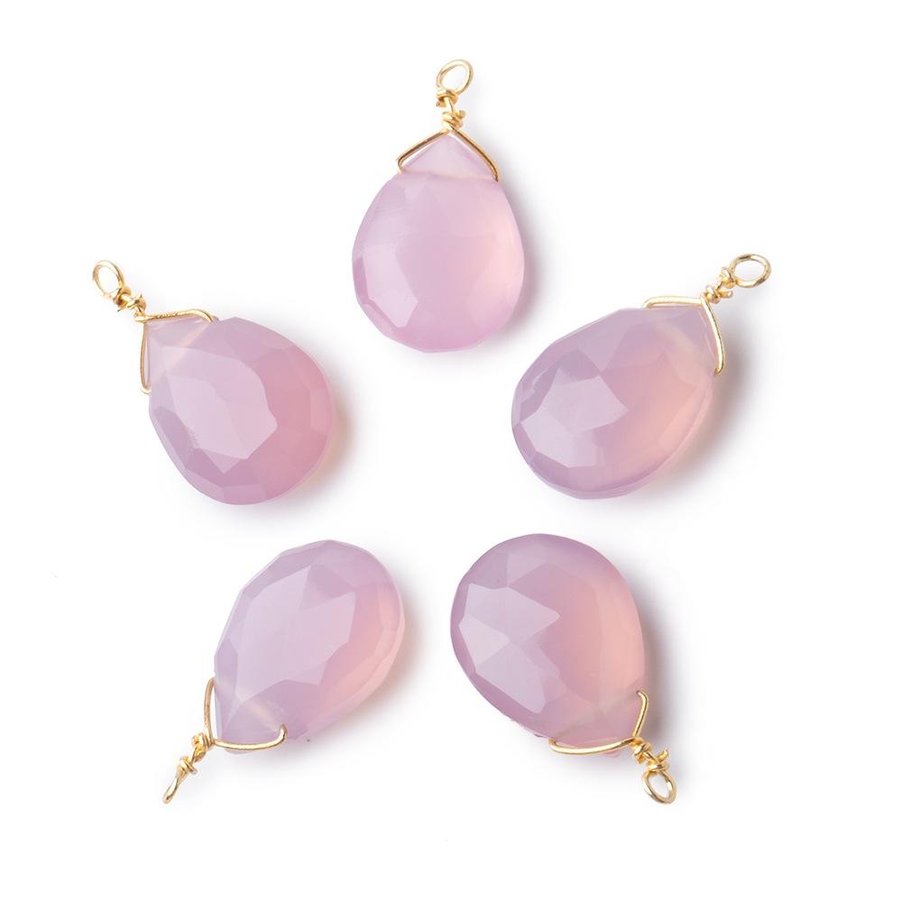 12x9mm Vermeil Wire Wrapped Rose Pink Chalcedony Faceted Pear 1 Focal Pendant - Beadsofcambay.com
