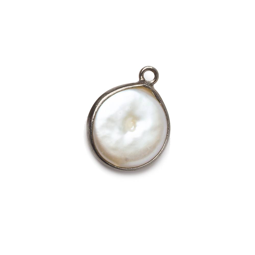 13-14mm Black Gold Bezeled White Coin Freshwater Pearl 1 Ring Focal Pendant 1 piece - Beadsofcambay.com